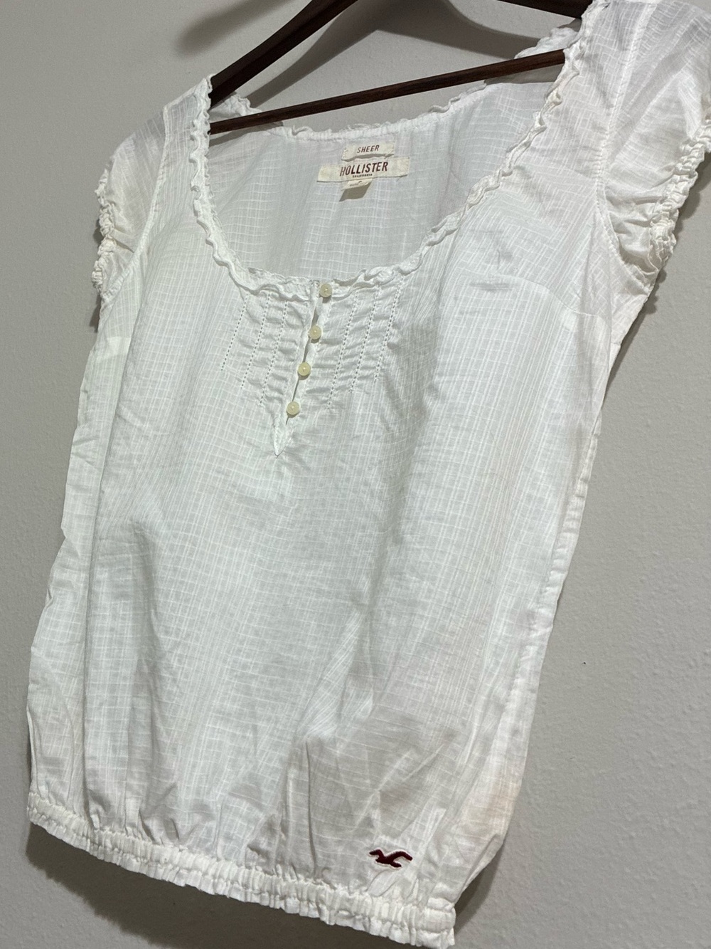 Vintage Hollister White Peasant Blouse Y2K Cottagecore Boho Top Size Small